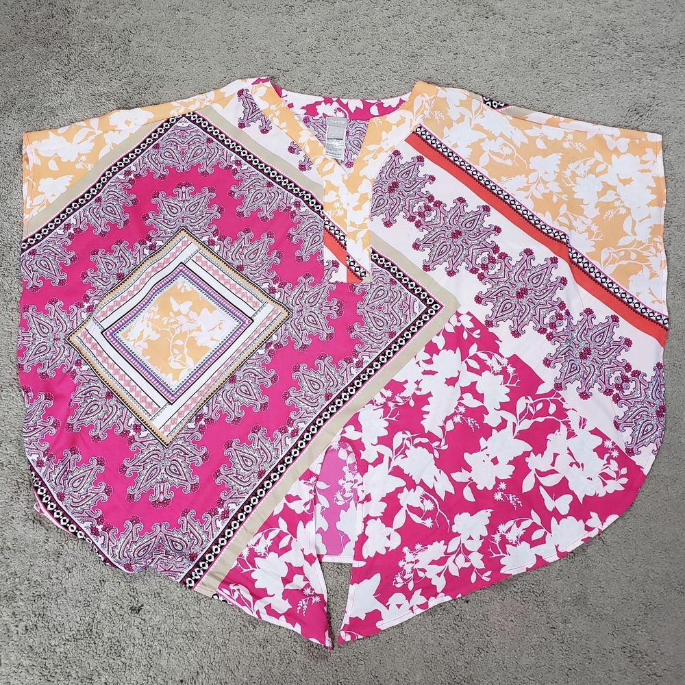 Chico's Blouse Top Womens 3 (16/18) Paisley Tie Top Dolman Sleeve Pink Orange - Picture 2 of 12